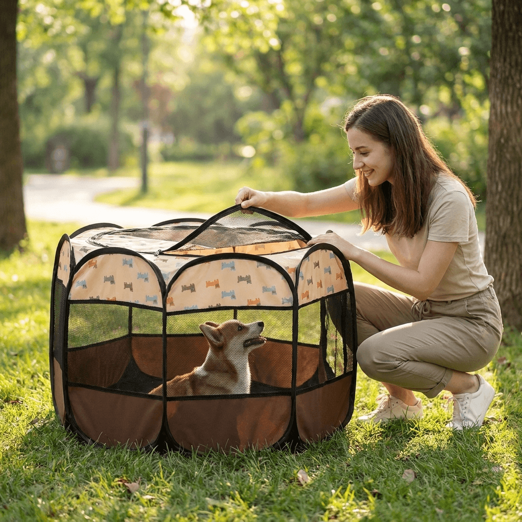 Folding Pet Playpen – Portable Outdoor Shelter with Durable Oxford Fabric — for dogs — view 4 of 8